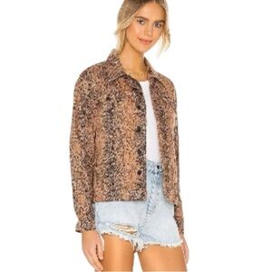 FREE PEOPLE SNAKE PRINT TRUCKER JACKET BROWN BLACK Size XS